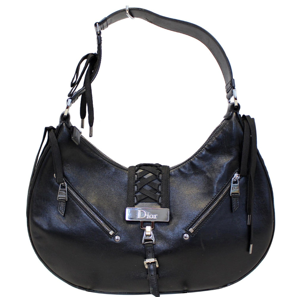 CHRISTIAN DIOR Lace Up Admit It Leather Hobo Bag Black-US