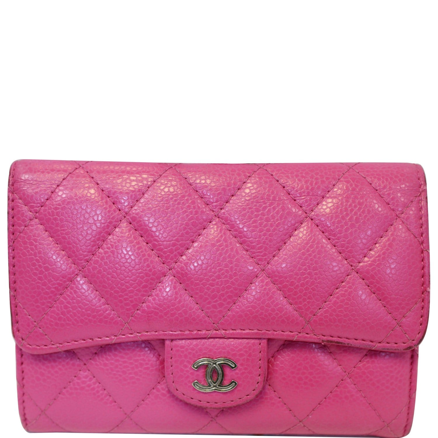 Chanel Iridescent Pink Quilted Caviar Leather Classic Trifold Flap Wallet  Chanel
