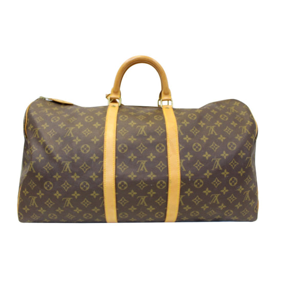 Unisex Pre-Owned Authenticated Louis Vuitton Monogram Keepall 55 Canvas  Brown Travel Bag WeekenderBag 