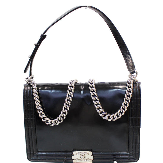 Chanel Black Smooth Lambskin Leather Multi Chains Large Boy Bag Chanel