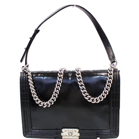 Chanel Black Smooth Lambskin Leather Multi Chains Large Boy Bag