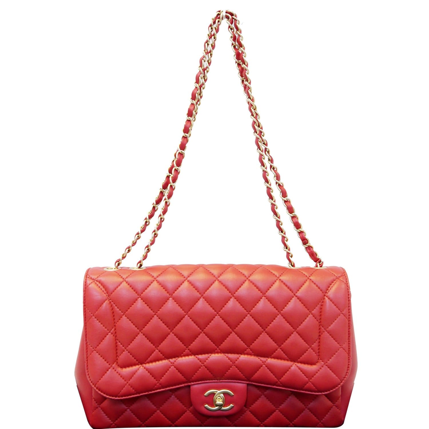 Chanel Red Patent Leather Jumbo Classic Double Flap Chain Strap Should –