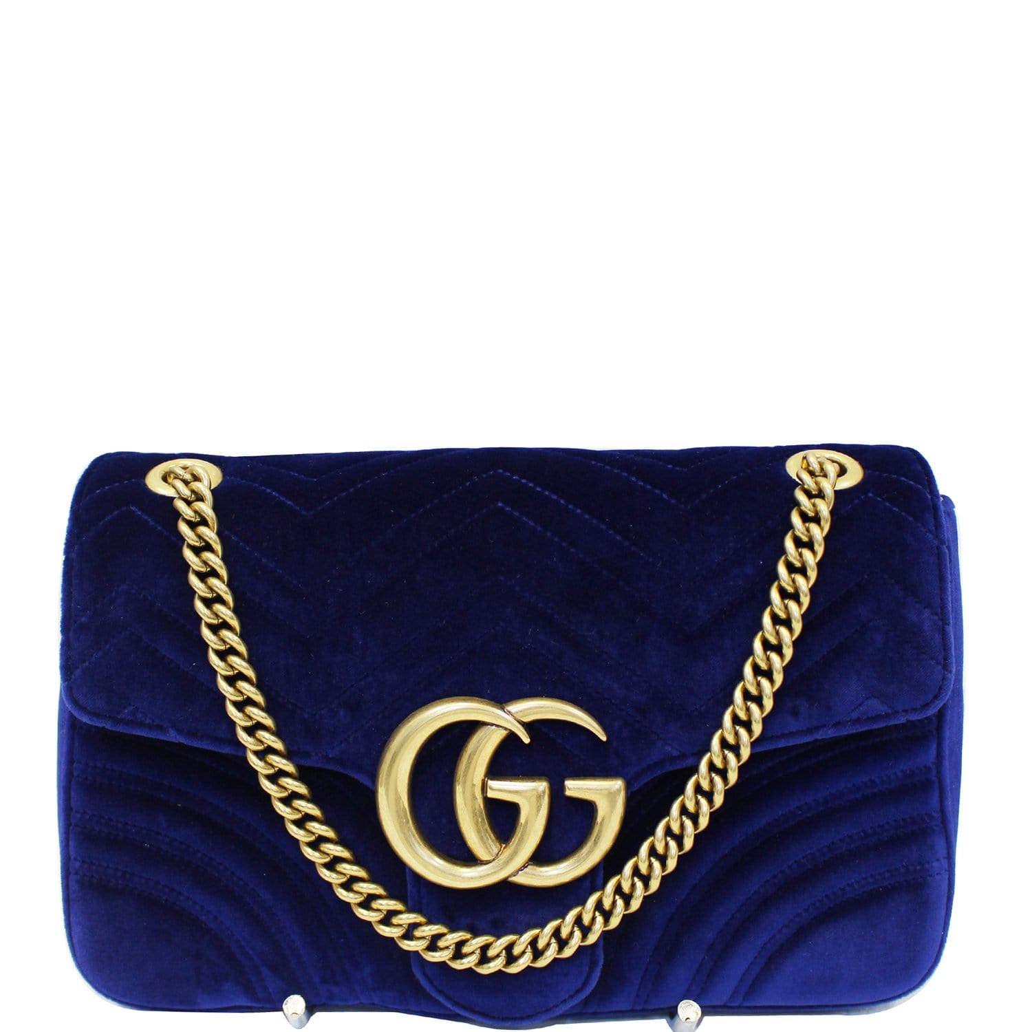 GUCCI GG Marmont Velvet Shoulder Bag Navy Blue 443496