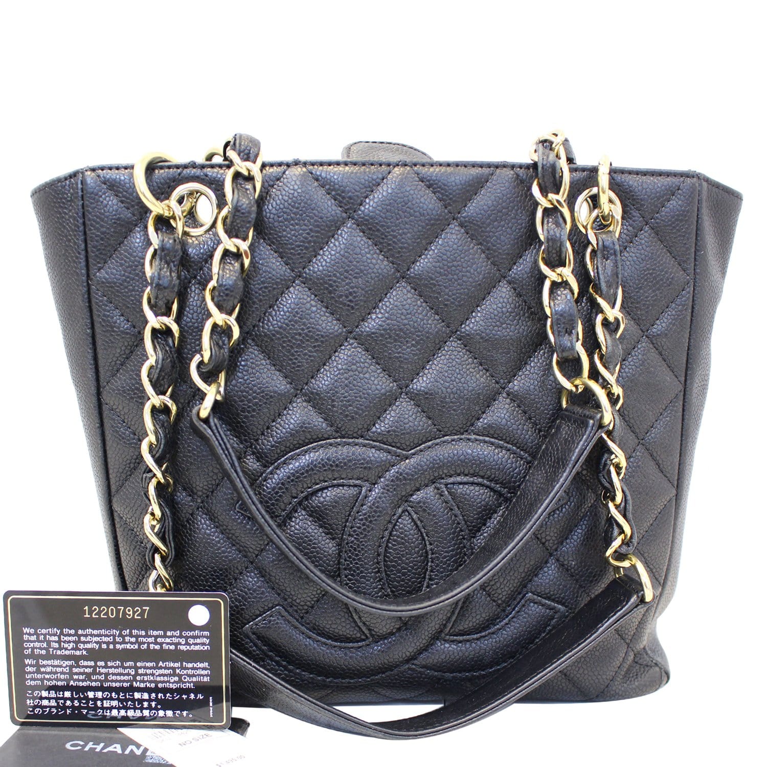 Authentic Chanel Black Quilted Lambskin Leather Tote Bag