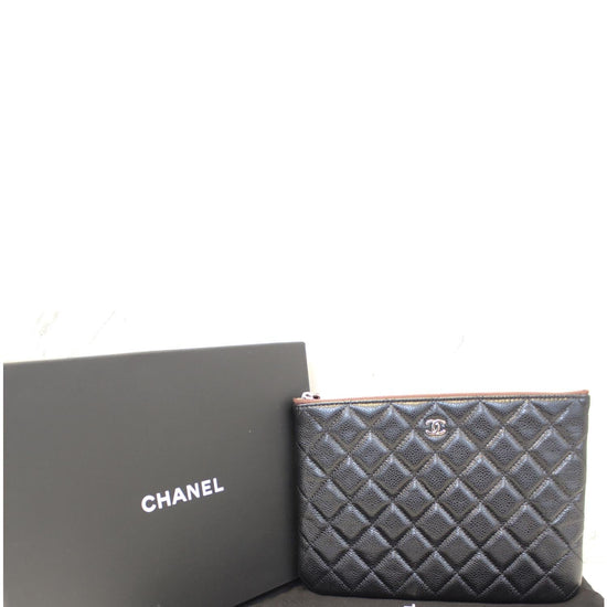 Chanel Black Quilted Caviar Leather Large O-Case Zip Pouch Chanel