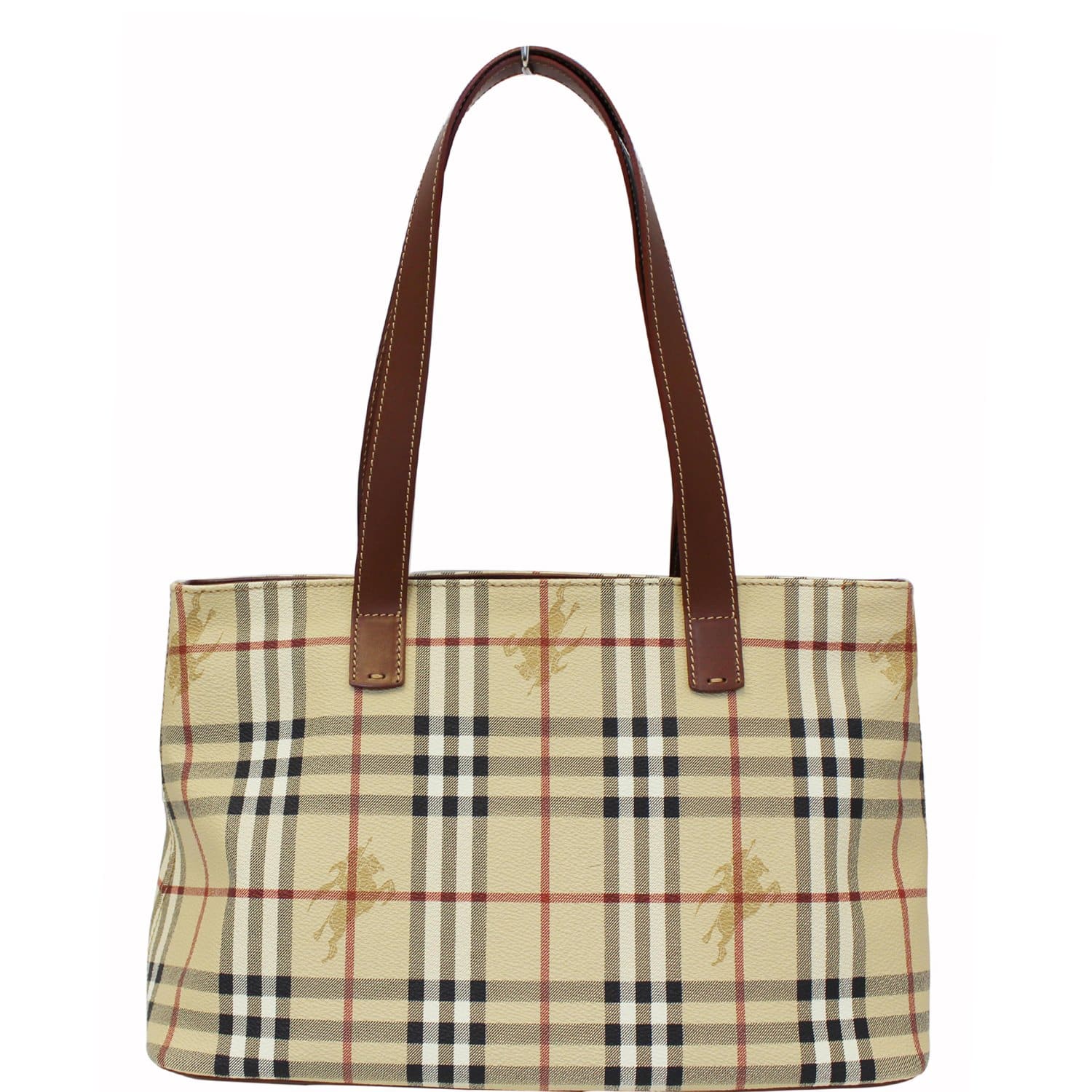 Burberry Check E-canvas Tote Bag In Brown