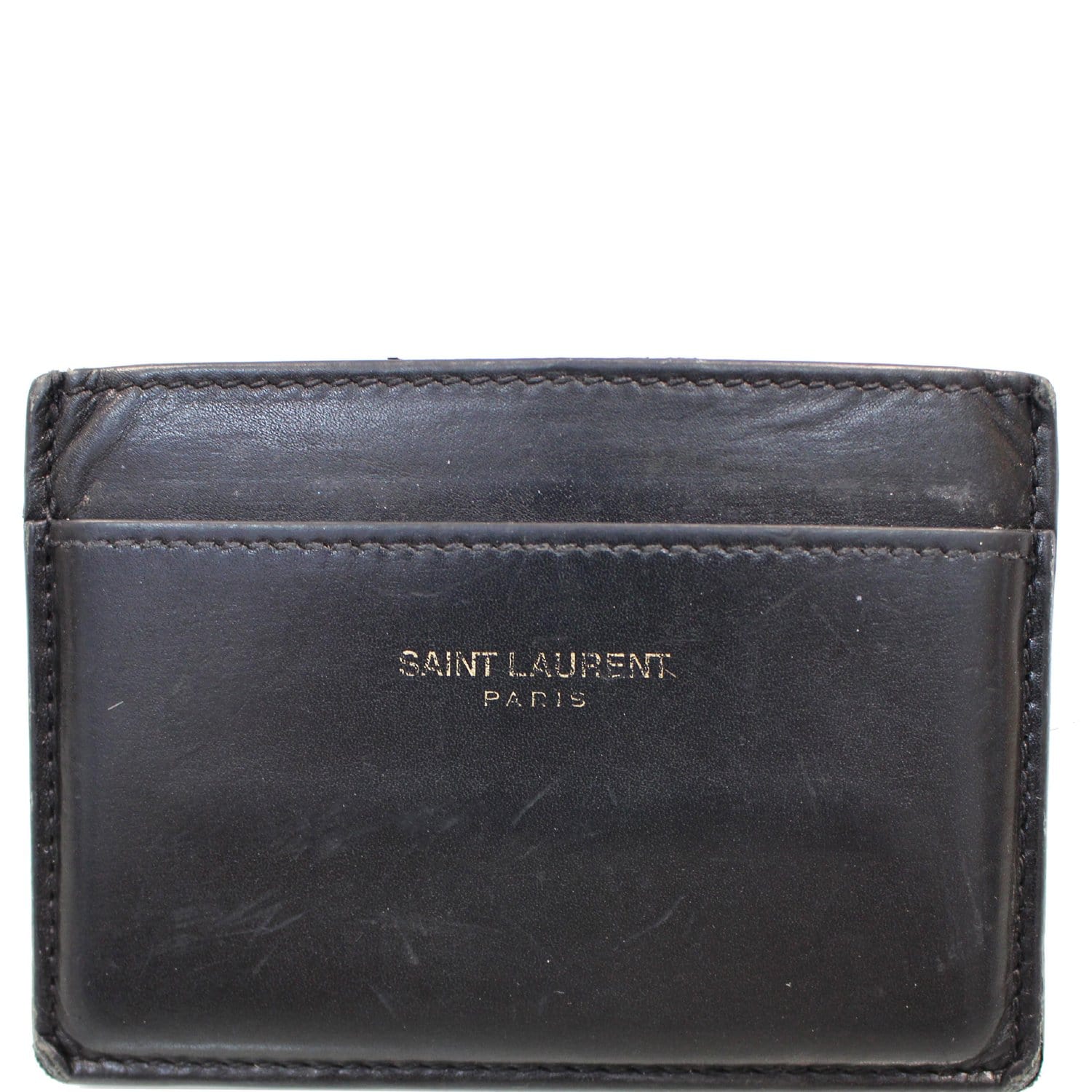 Saint Laurent Card Case Grain de Poudre Embossed Leather Black in