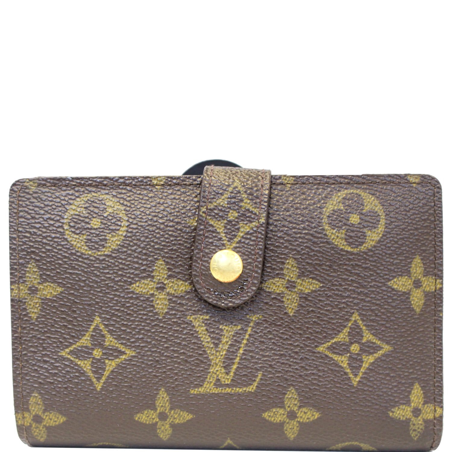 LOUIS VUITTON French Kisslock Monogram Canvas Wallet Brown