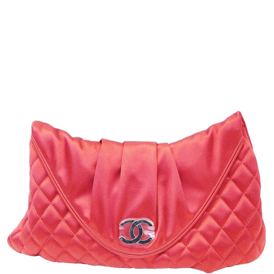 Chanel CC Half Moon Clutch Quilted Satin Large