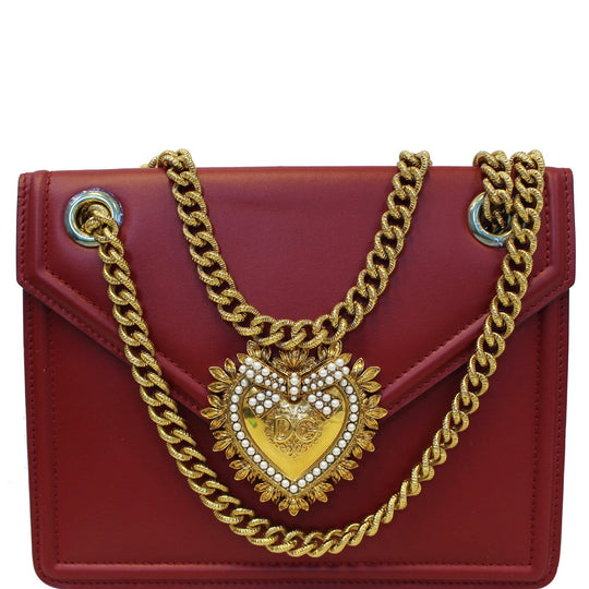 DOLCE & GABBANA Devotion Mini Leather Crossbody Bag Red