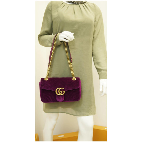 Gg marmont chain flap wallet velvet crossbody bag Gucci Purple in Velvet -  34821421