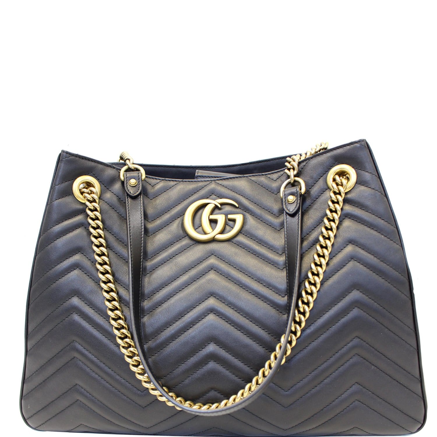 Black Leather GG Marmont Medium Matelassé Shoulder Bag