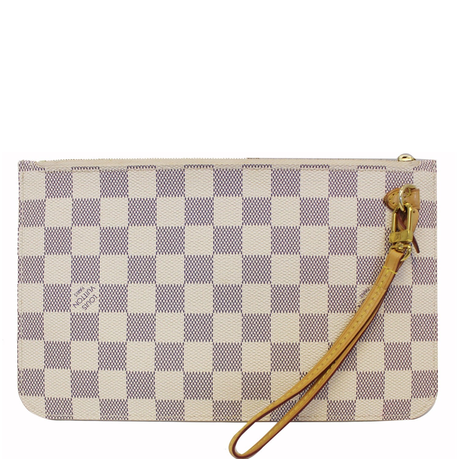 Louis Vuitton Neverfull Pochette Damier Azur Canvas White Leather