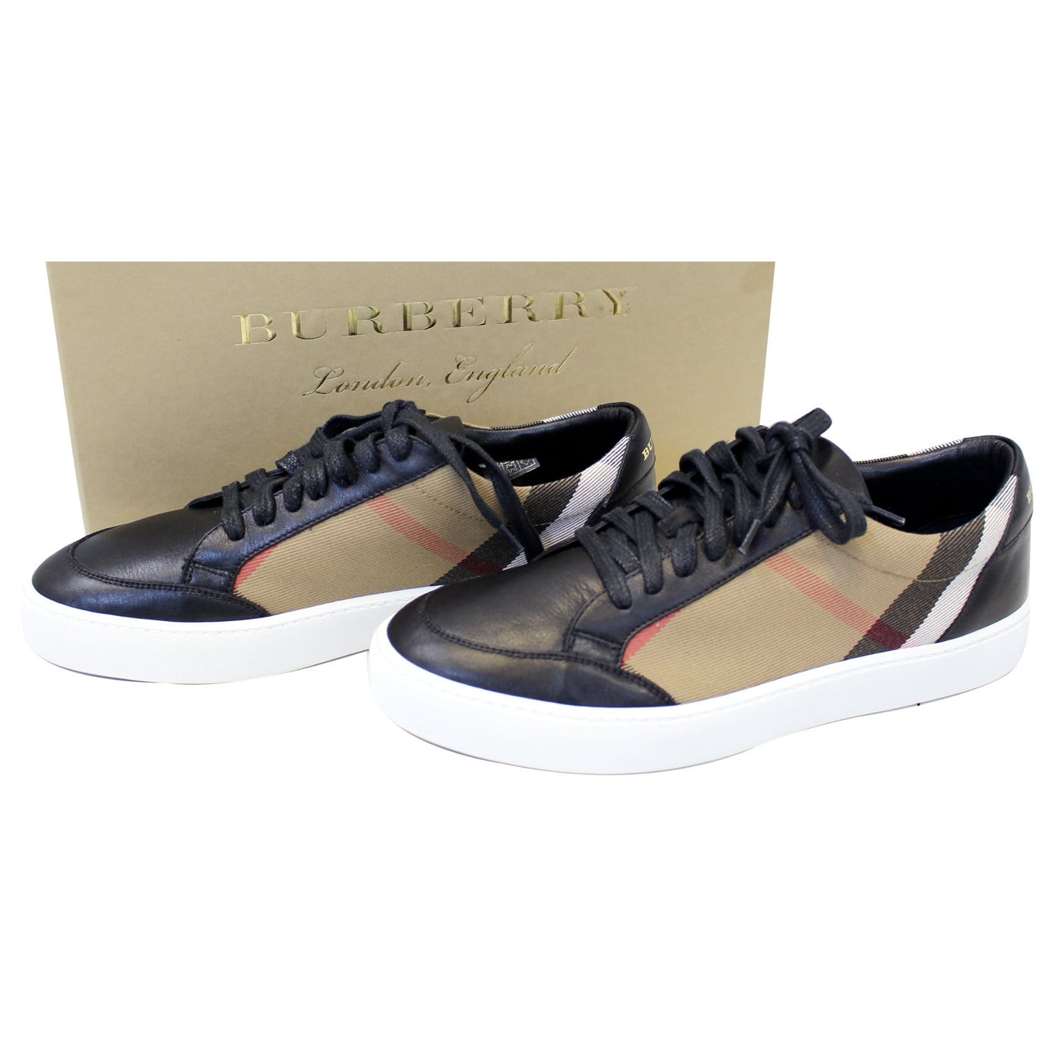 burberry check leather sneakers