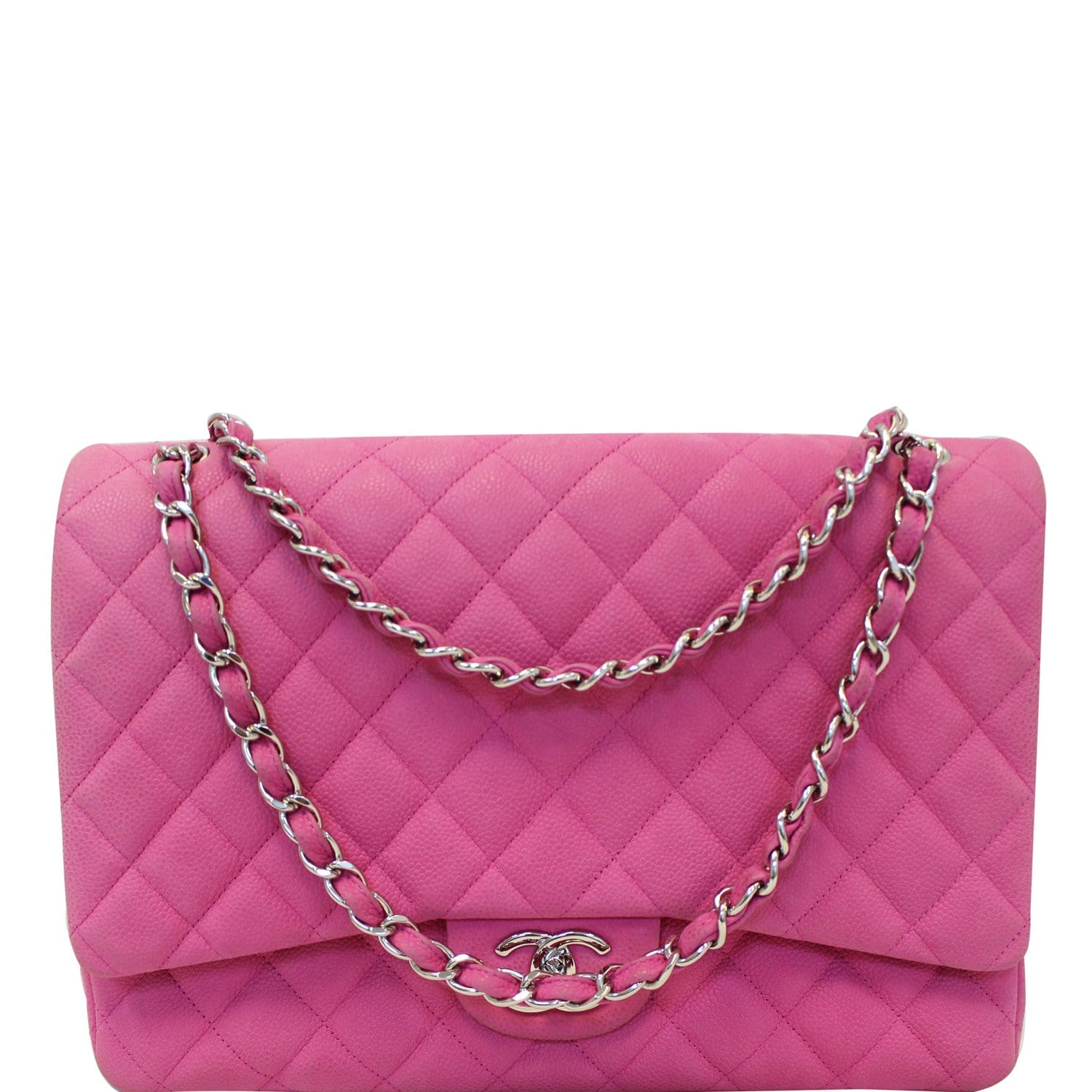 Chanel Pink Quilted Patent Leather Jumbo Double Flap Bag with, Lot #58226