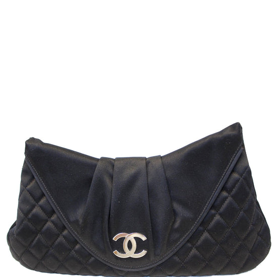 CHANEL CC LOGO BLACK QUILTED SATIN JEWELED CHAIN ROUND EVENING BAG