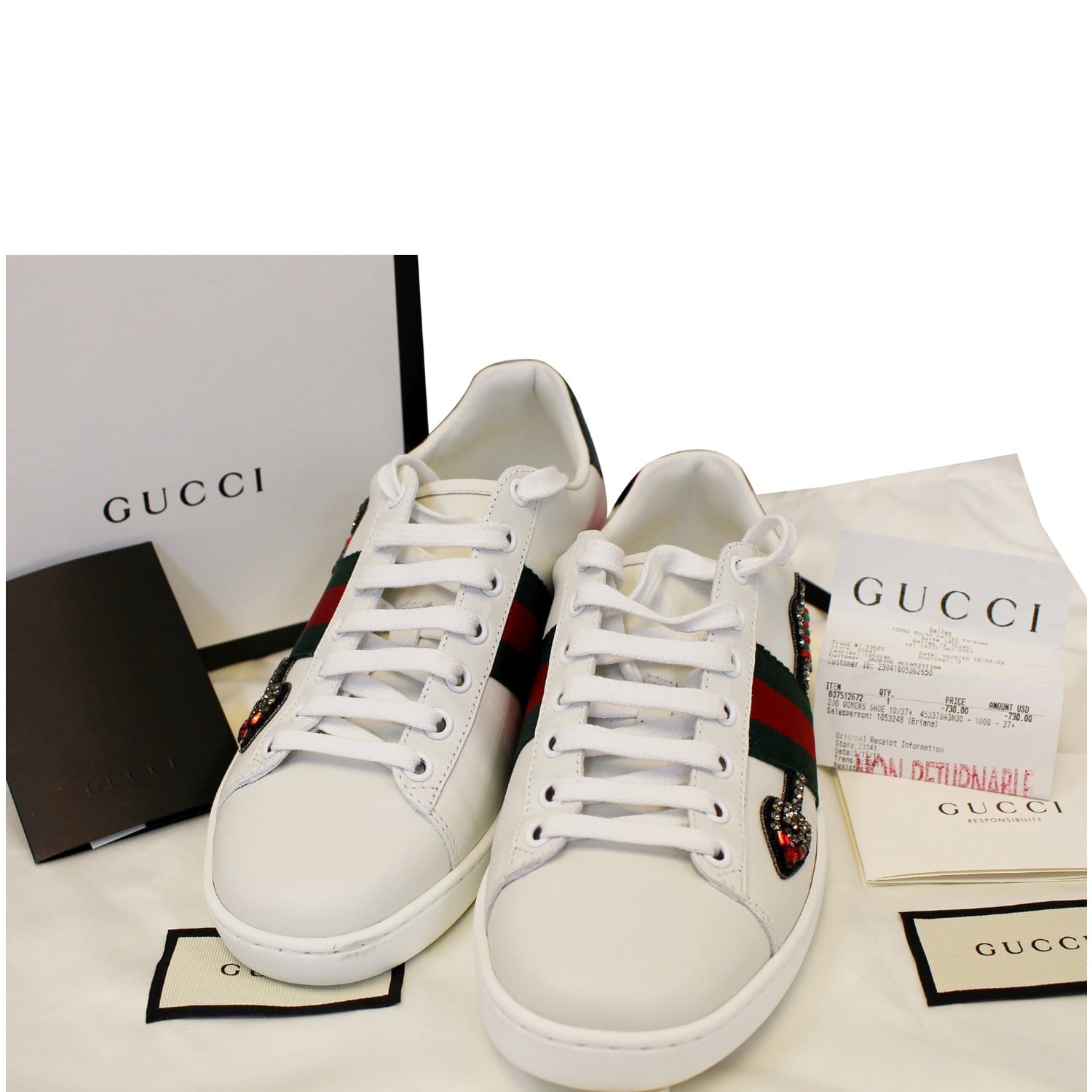 GUCCI Embroidered Arrow Logo Sneakers Size US 7.5-US