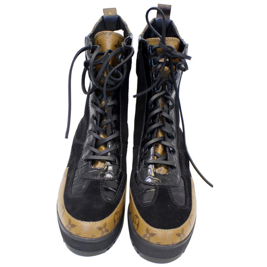 Louis Vuitton Women's Laureate Platform Desert Boots Suede with Monogram  Canvas Brown 2248461