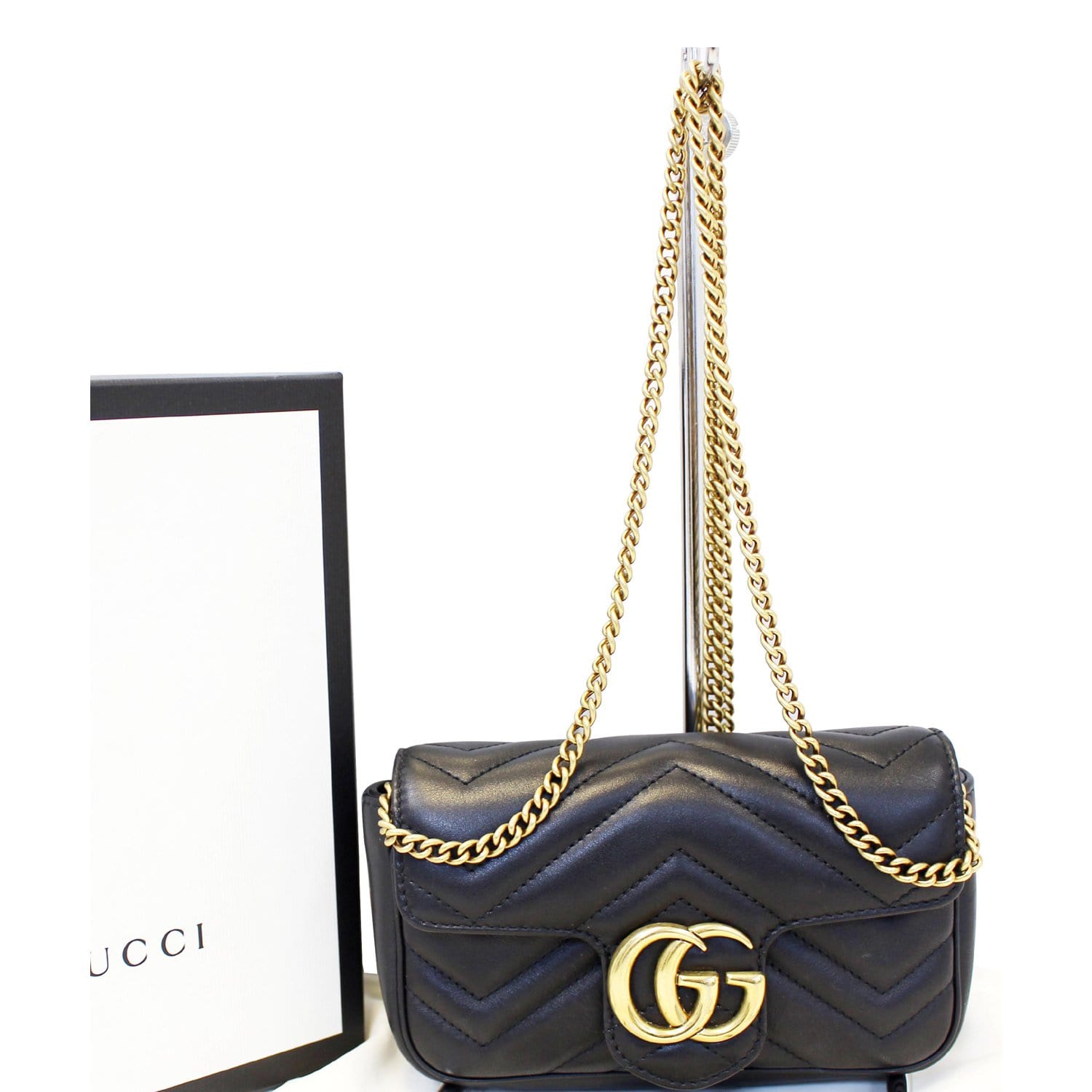 Gucci GG Marmont Matelasse Super Mini Bag Black in Leather with