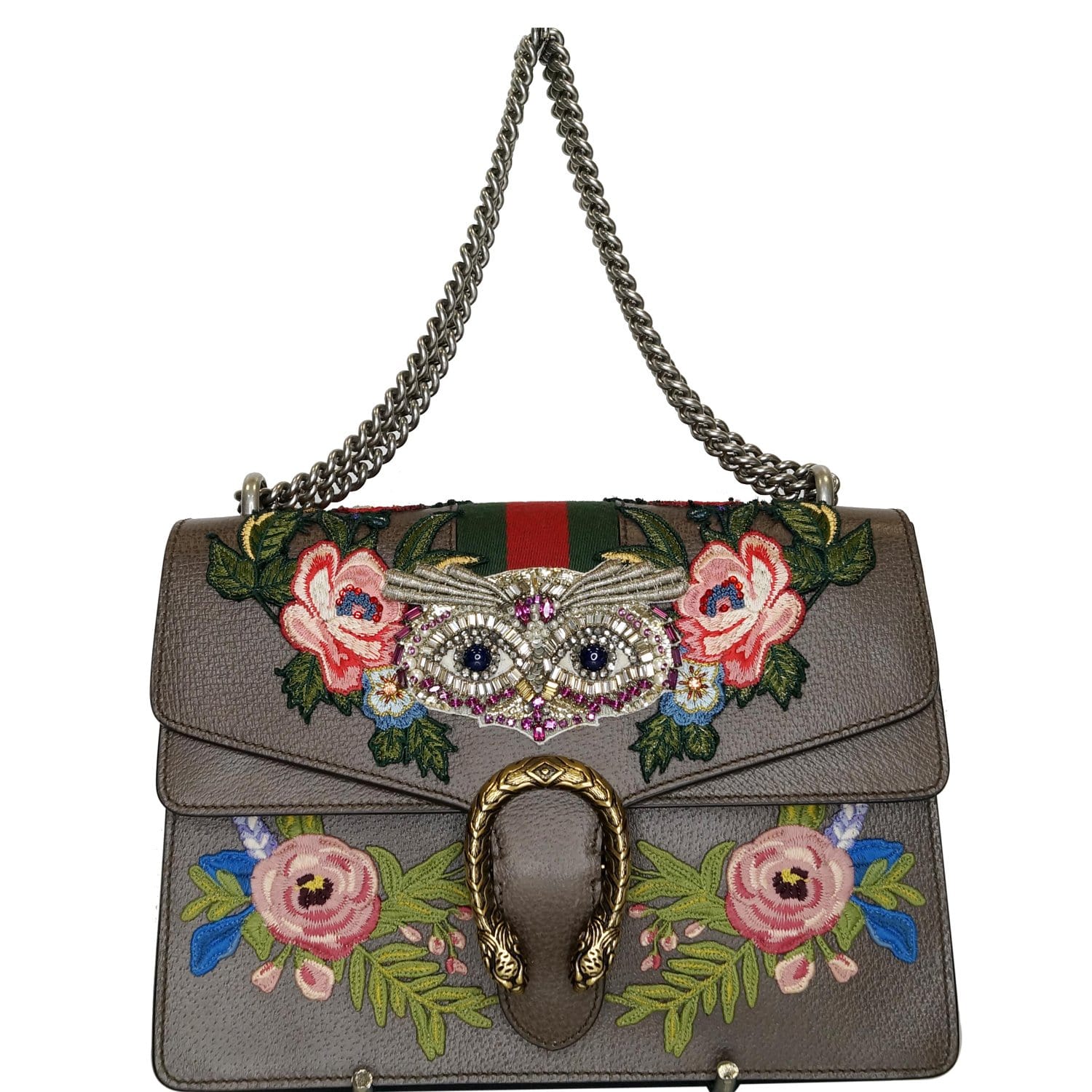 GUCCI Dionysus Embroidered Owl Shoulder Bag Brown 400235