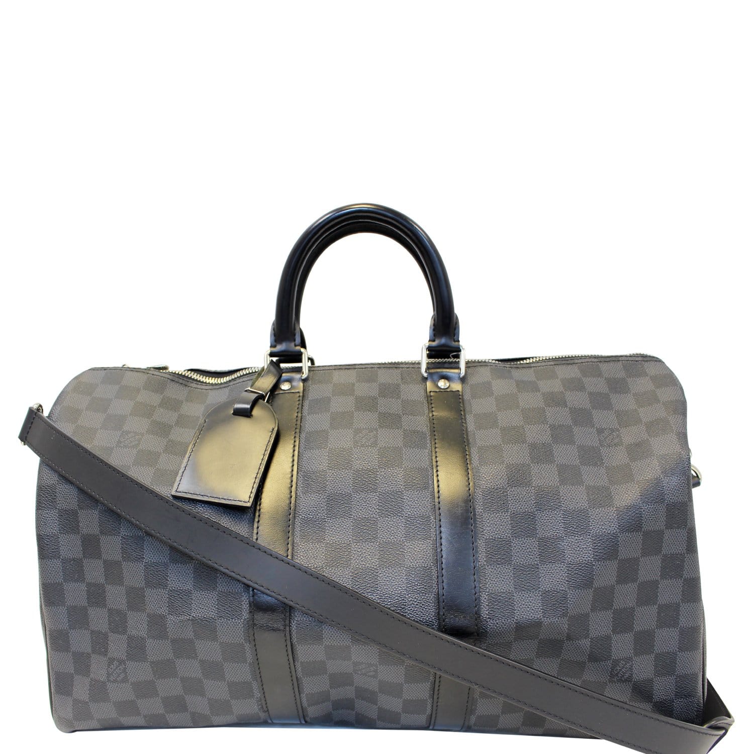 Louis Vuitton Shiny Pebbled Leather Duffle Bag Black