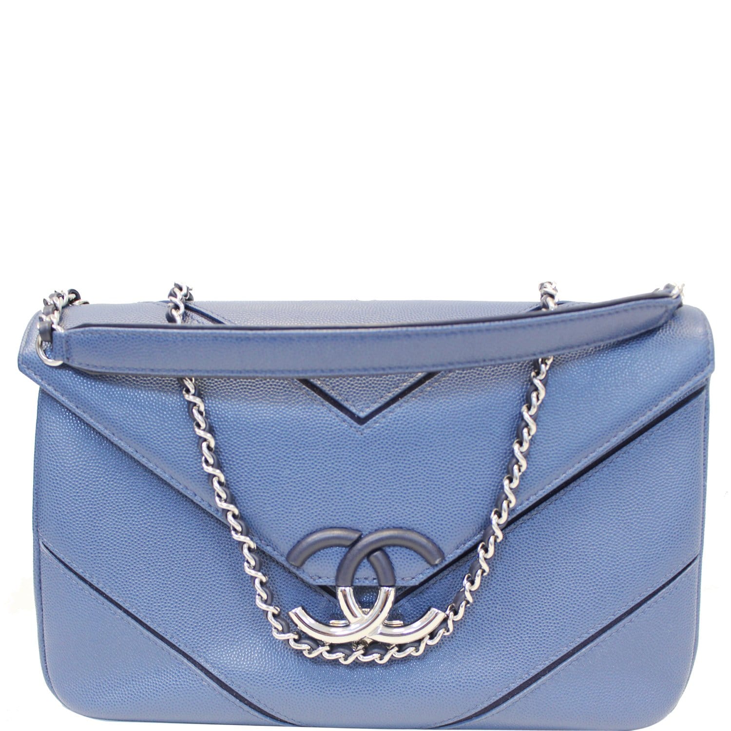 CHANEL CC Chevron Flap Shoulder Crossbody Bag Blue-US