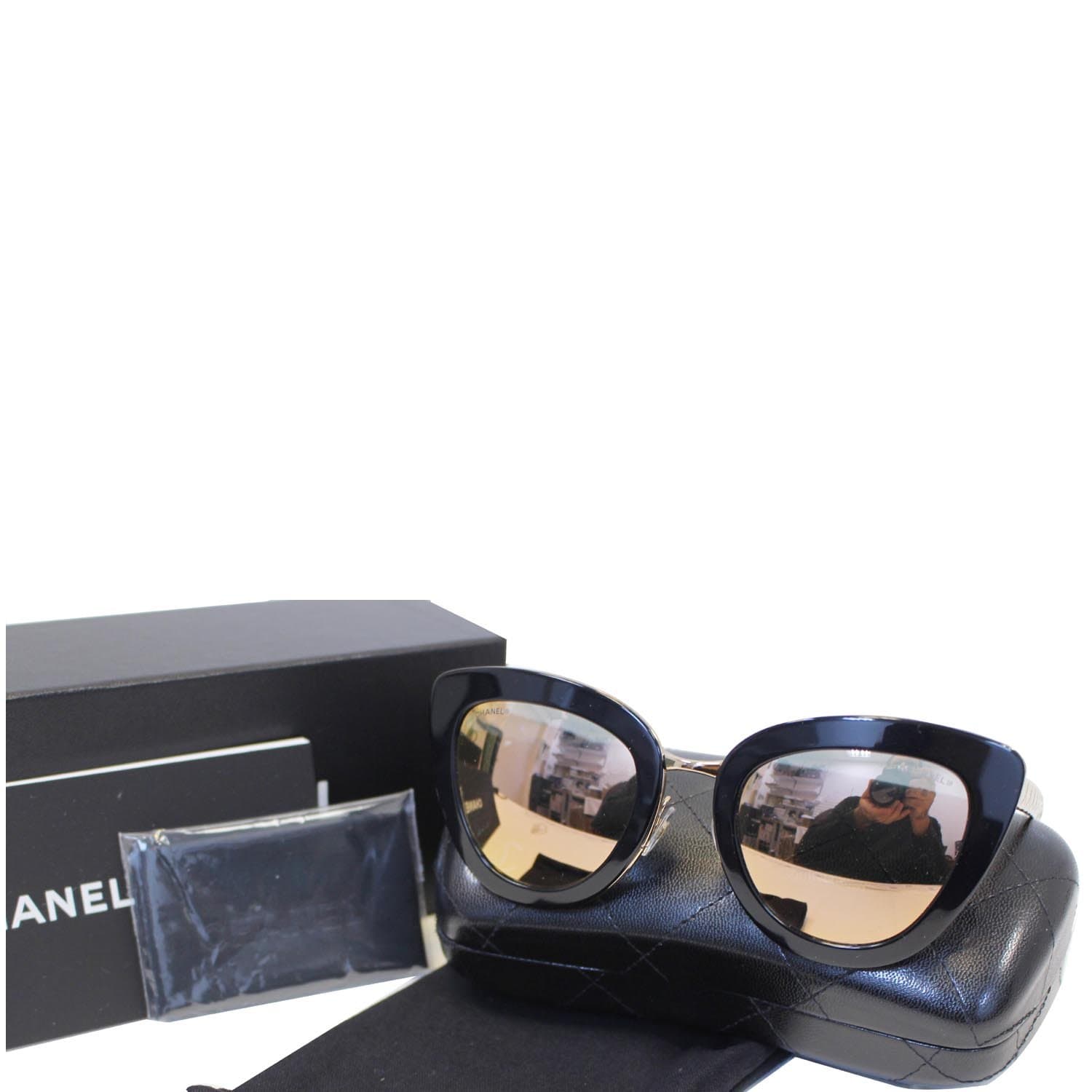 Chanel Black and Gold Chain Cat Eye Sunglasses Chanel | The Luxury Closet