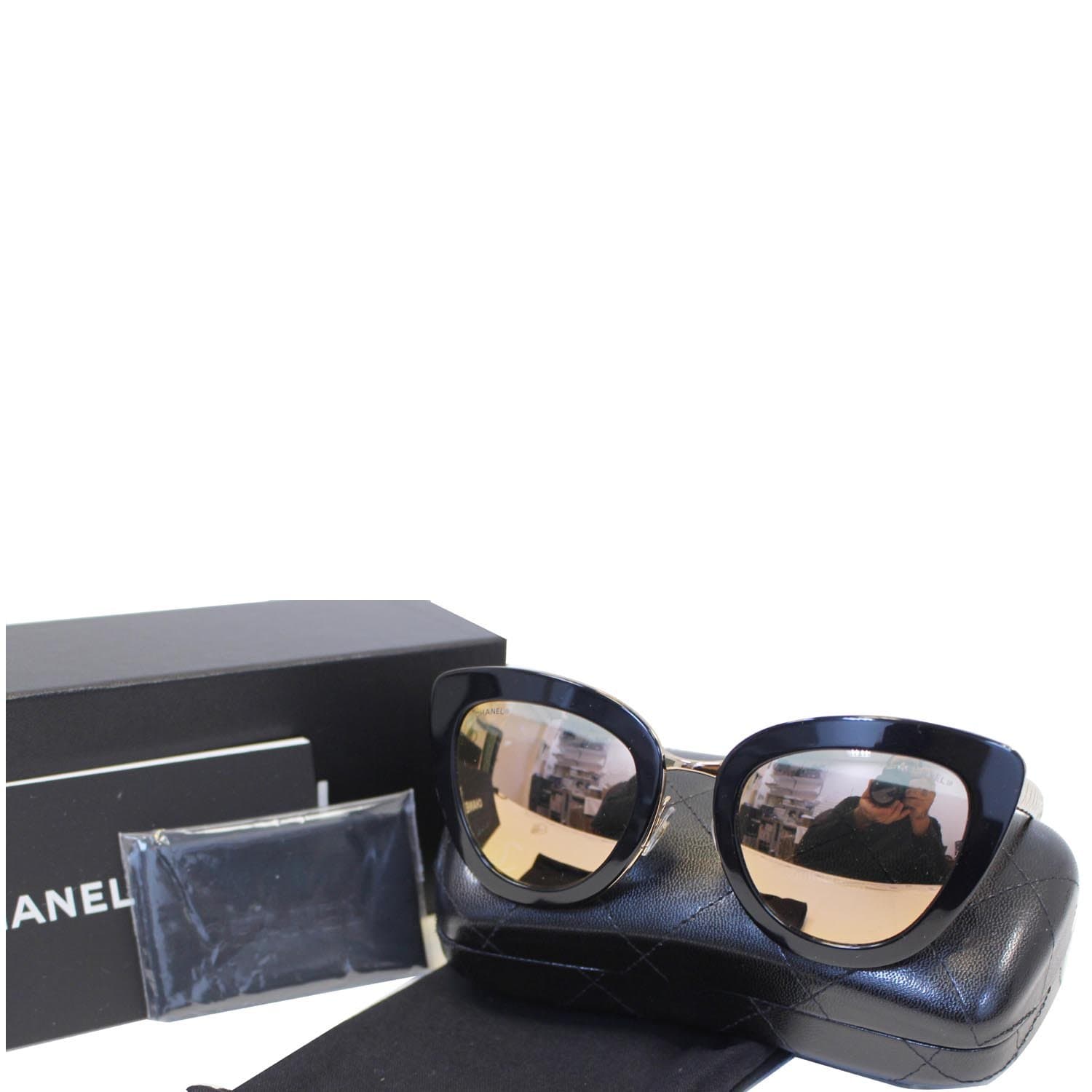 CHANEL Cat Eye Sunglasses Black Gold-US