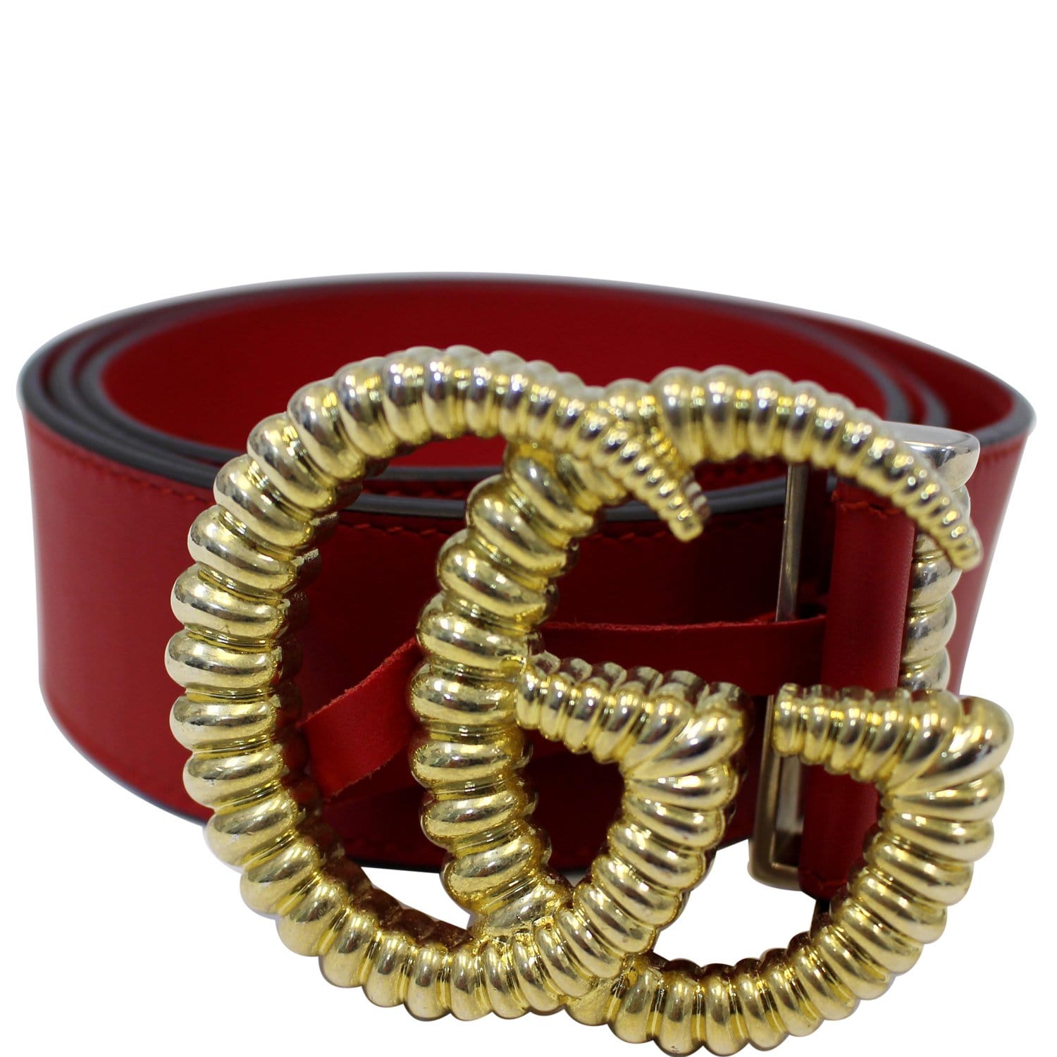 GUCCI Torchon Double G Red Leather Belt Size 95.38-US