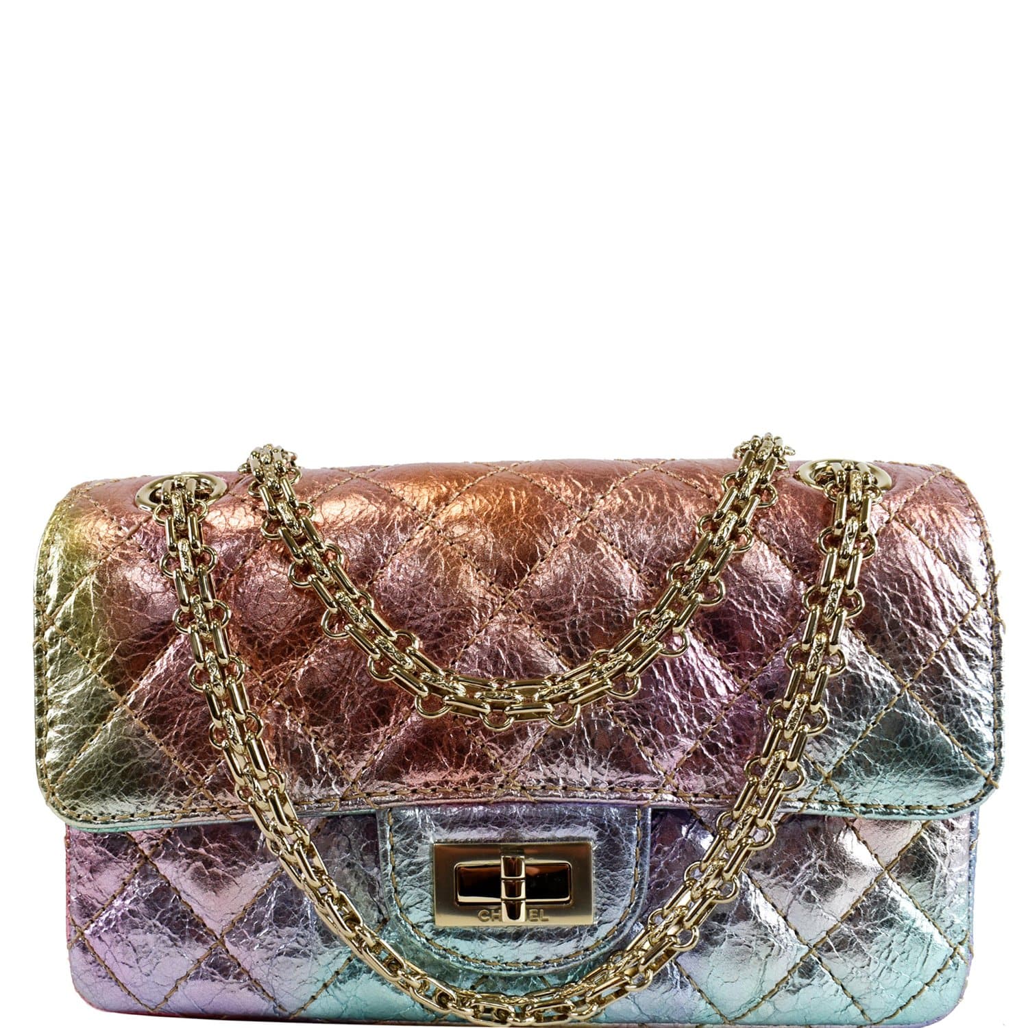 CHANEL Mini Reissue 2.55 Flap Rainbow Metallic Quilted Shoulder Bag Mu