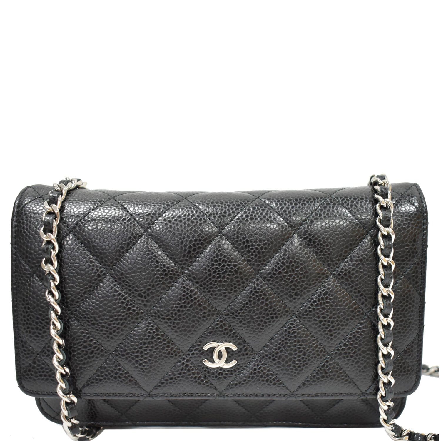 Chanel Black Quilted Caviar Wallet on Chain