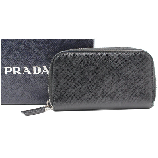 Prada Black Saffiano Leather Key Holder Pouch Wallet 1PP026