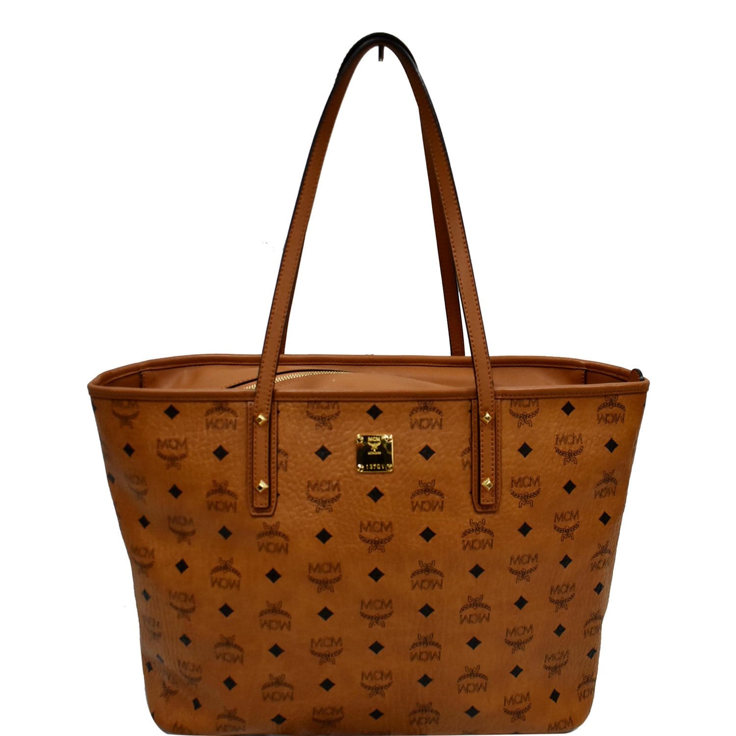 MCM Cognac/Black Visetos Coated Canvas And Leather Large Anya Tote MCM