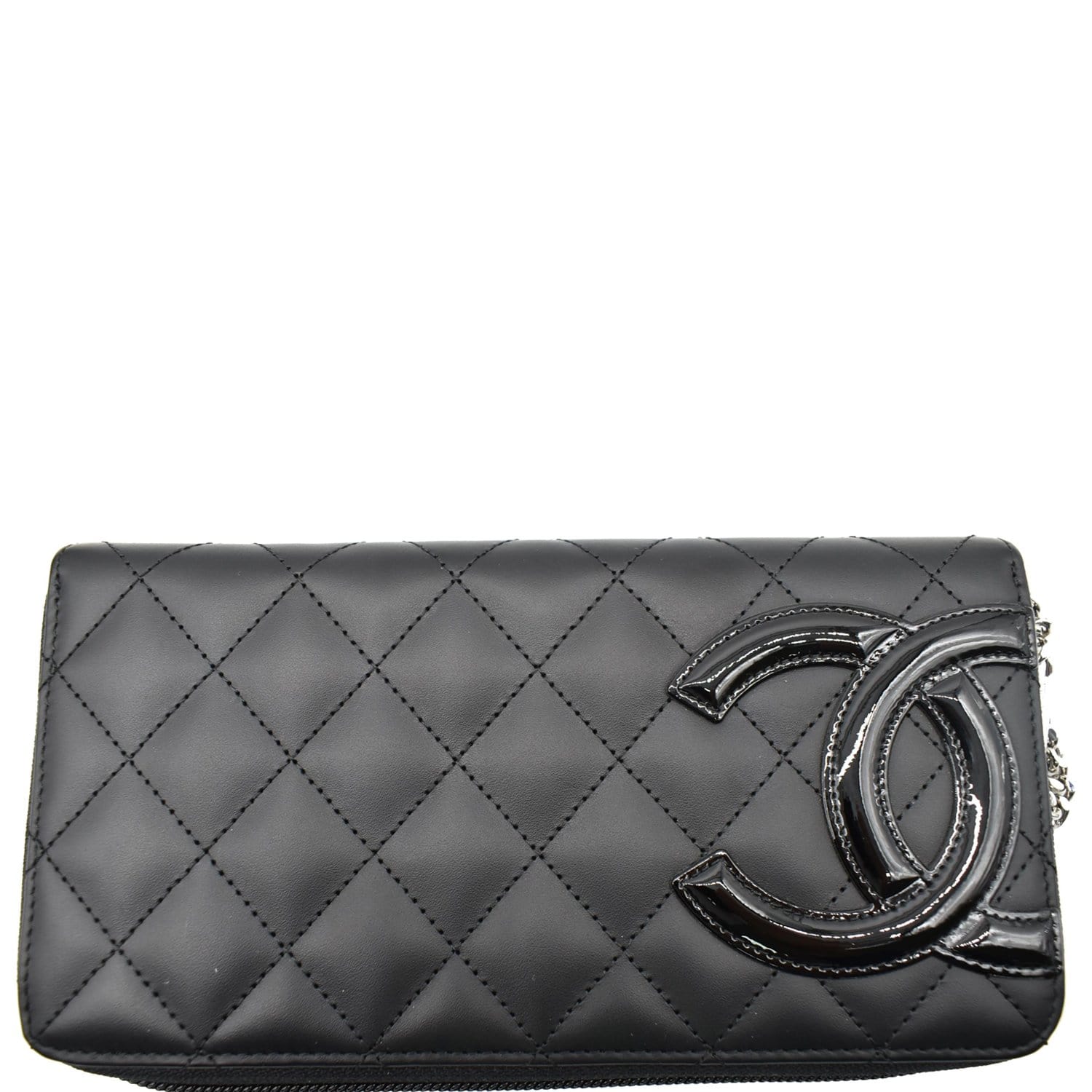 Chanel Black Cambon Quilted Leather Compact Wallet Hot pink Inside For Sale  at 1stDibs