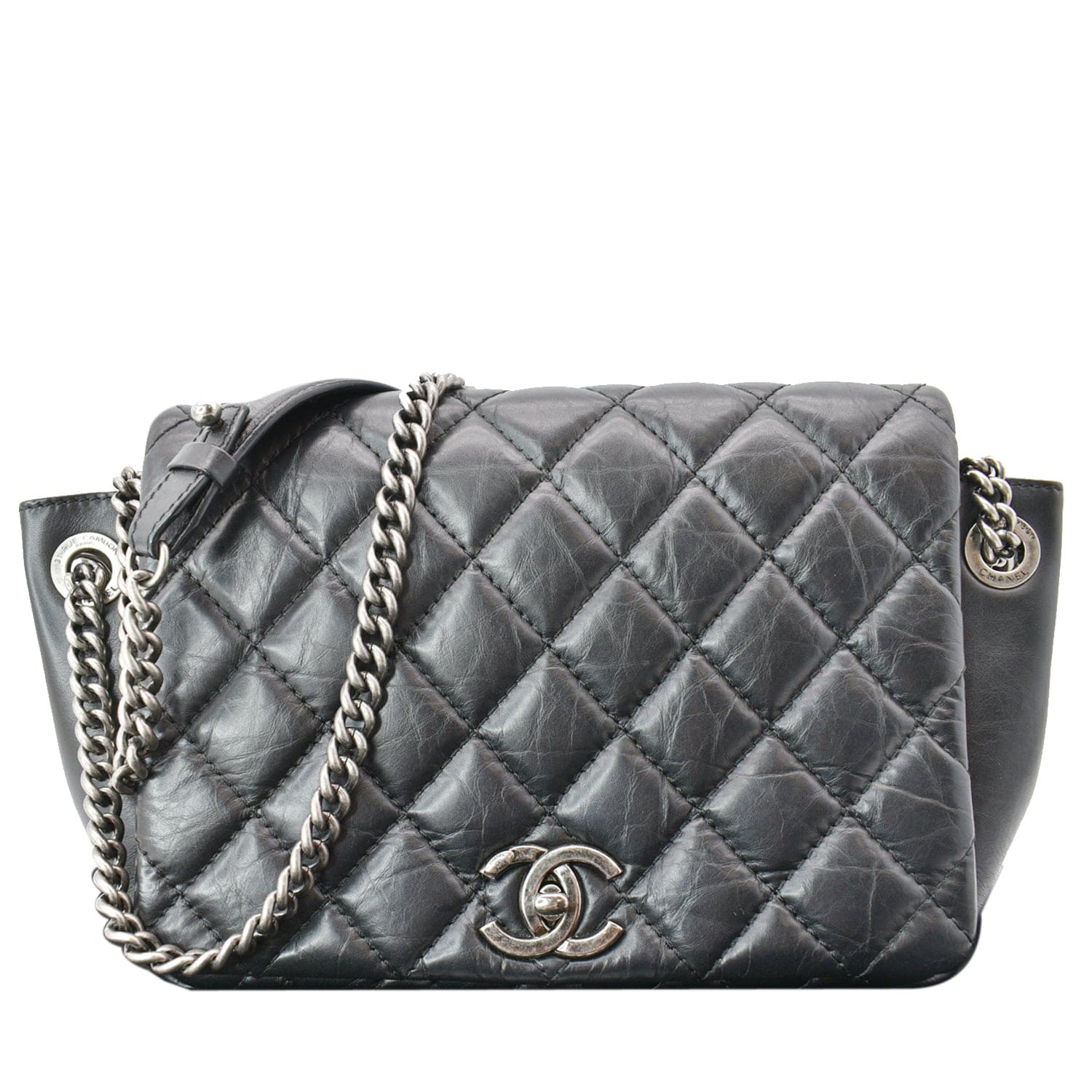 CHANEL Glazed Calfskin Quilted Large CC Enchained Accordion Flap