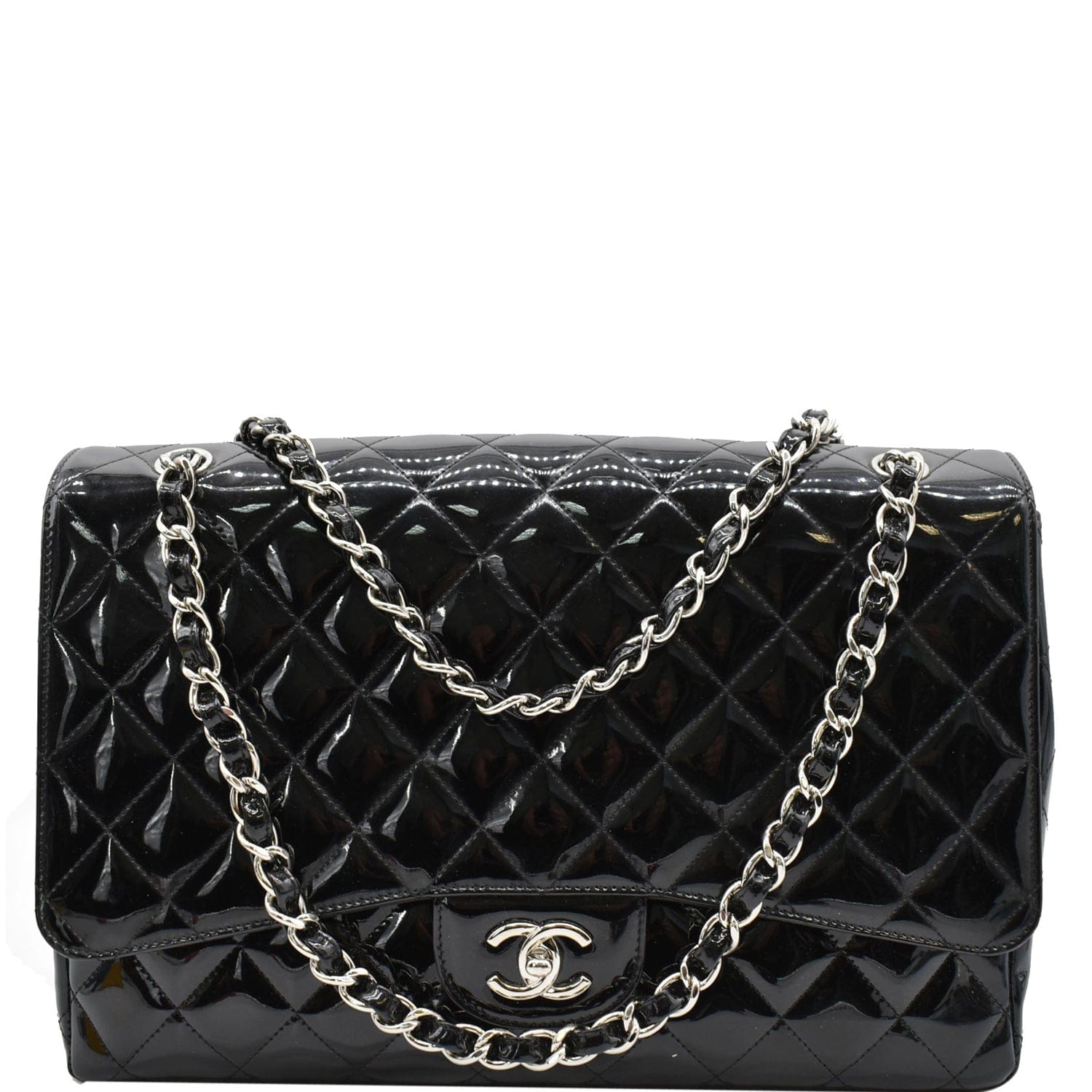 Chanel Classic Maxi Single Quilted Patent Leather Bag
