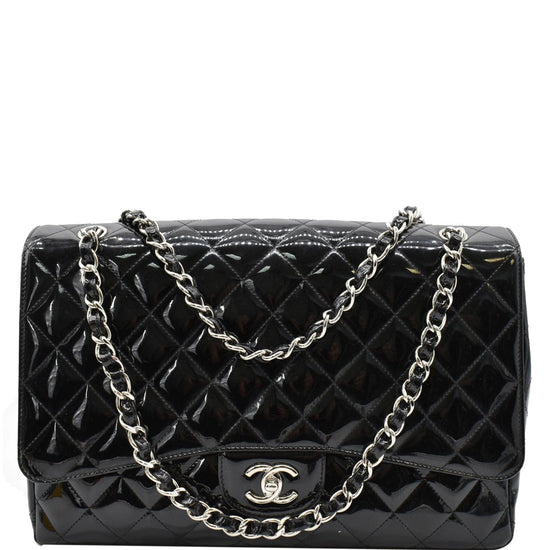 CHANEL Patent Quilted Maxi Single Flap Blue 1215837