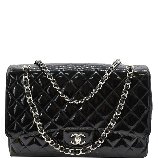 Chanel XL Maxi Black Quilted Patent Single Flap Chain Bag 92ca66