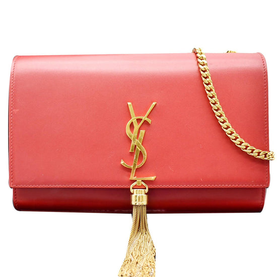 Saint Laurent Small Leather Kate Tassel Shoulder Bag in Red