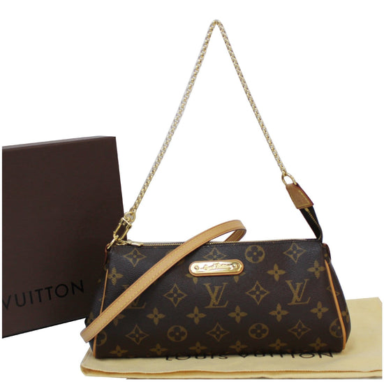 $700 Louis Vuitton Monogram Canvas Logo Brown Leather LV Eva Pouchette Clutch  Bag - Lust4Labels