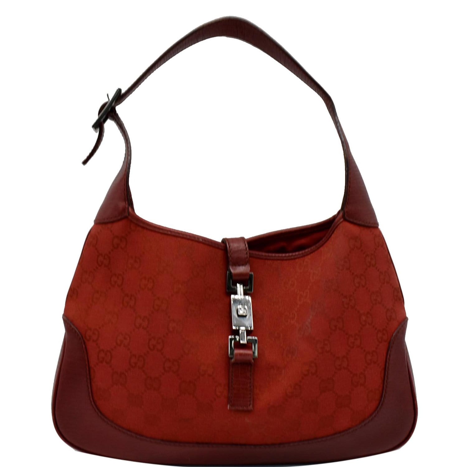 Gucci Monogram Canvas and Red Leather Jackie-O Bag GHW For Sale at 1stDibs