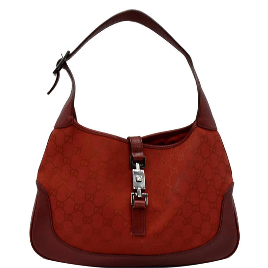 Gucci Jackie Vintage GG Canvas Leather Hobo Bag Red