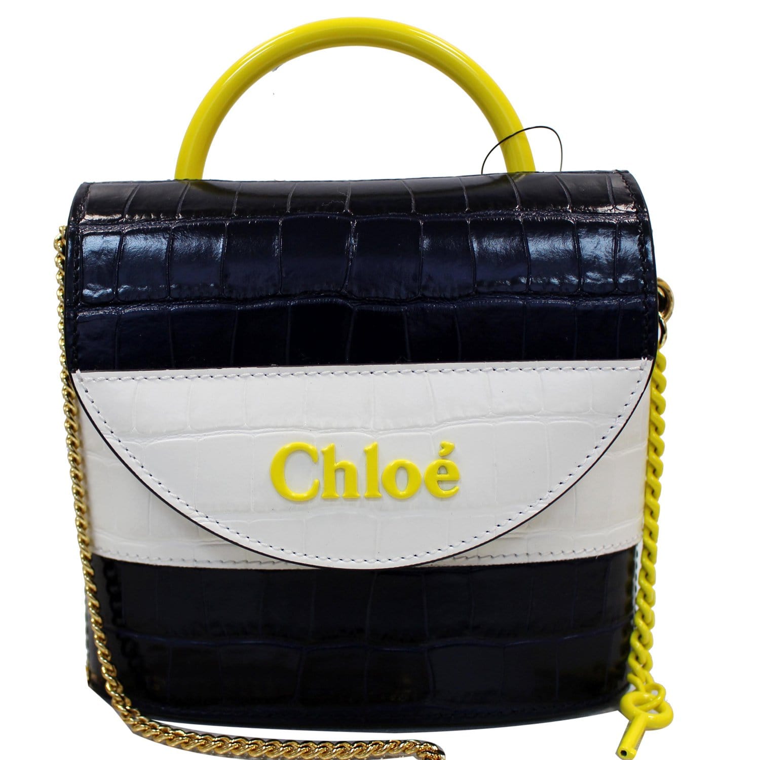 Chloe Aby Lock Bag Crocodile Embossed Leather Small Blue