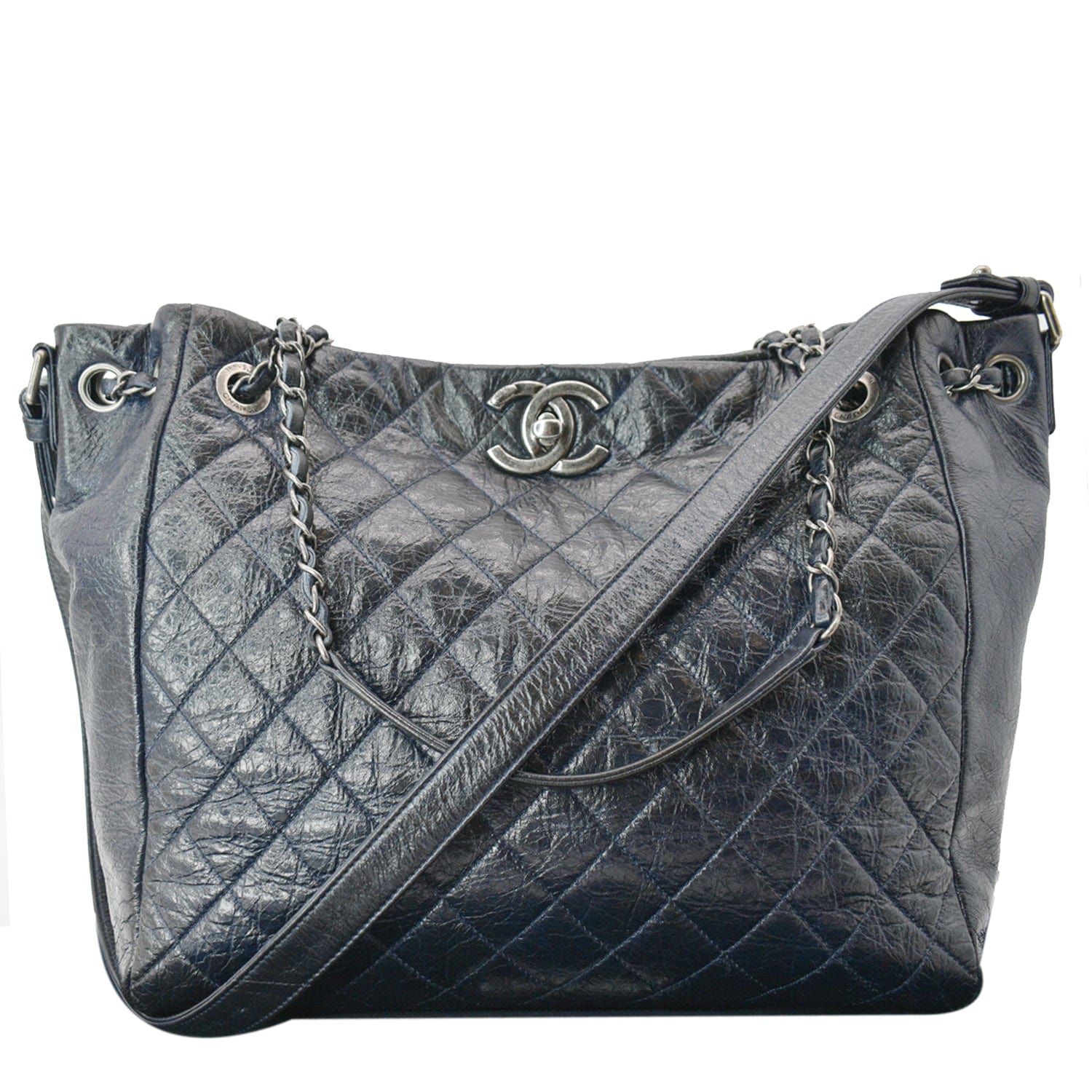 Chanel Dark Blue Distressed Shoulder Bag - Vintage Lux