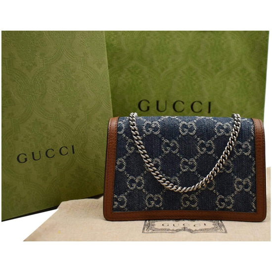 Gucci Dionysus Mini Leather and Organic Blue Denim-jacquard