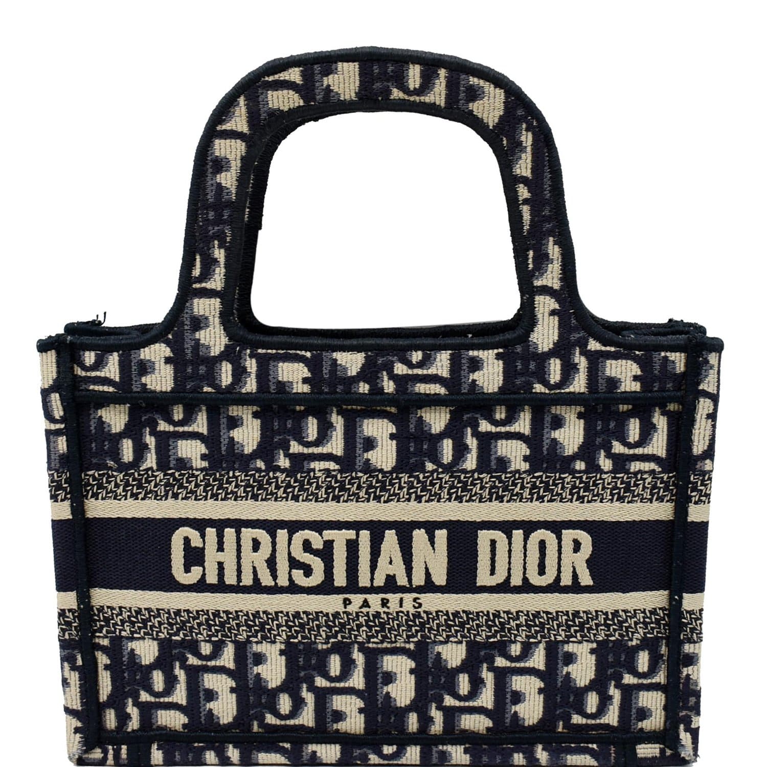 CHRISTIAN DIOR Mini Dior Book Oblique Embroidery Tote Bag Blue - 10% O