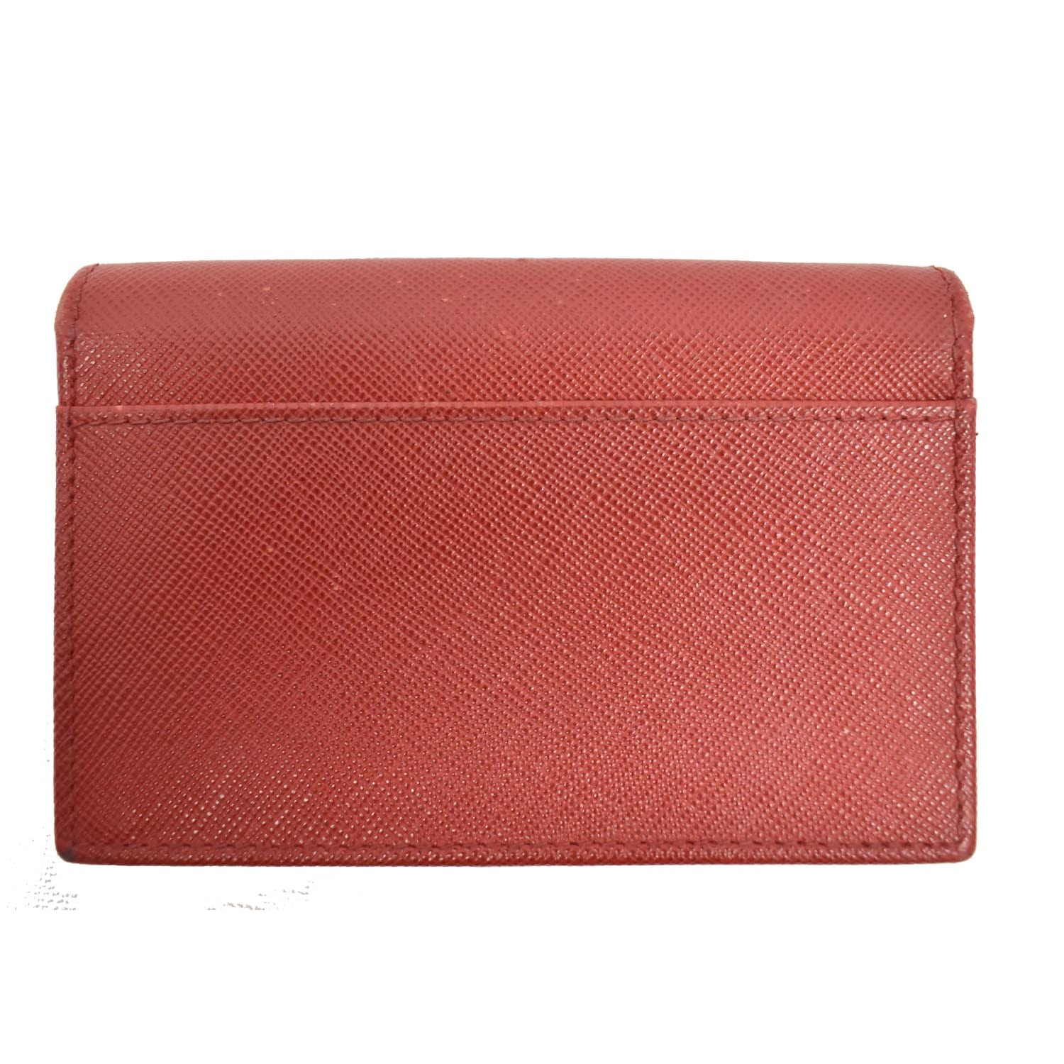 PRADA Saffiano Leather Bi-Fold Wallet Card Case Coin Purse Red - Final