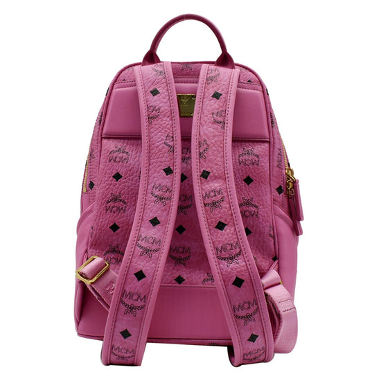 MCM Duke Visetos Medium Canvas Leather Backpack Pink