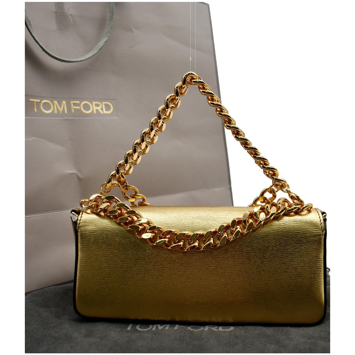 TOM FORD Triple Chain Small Embellished Metallic Leather Shoulder Bag