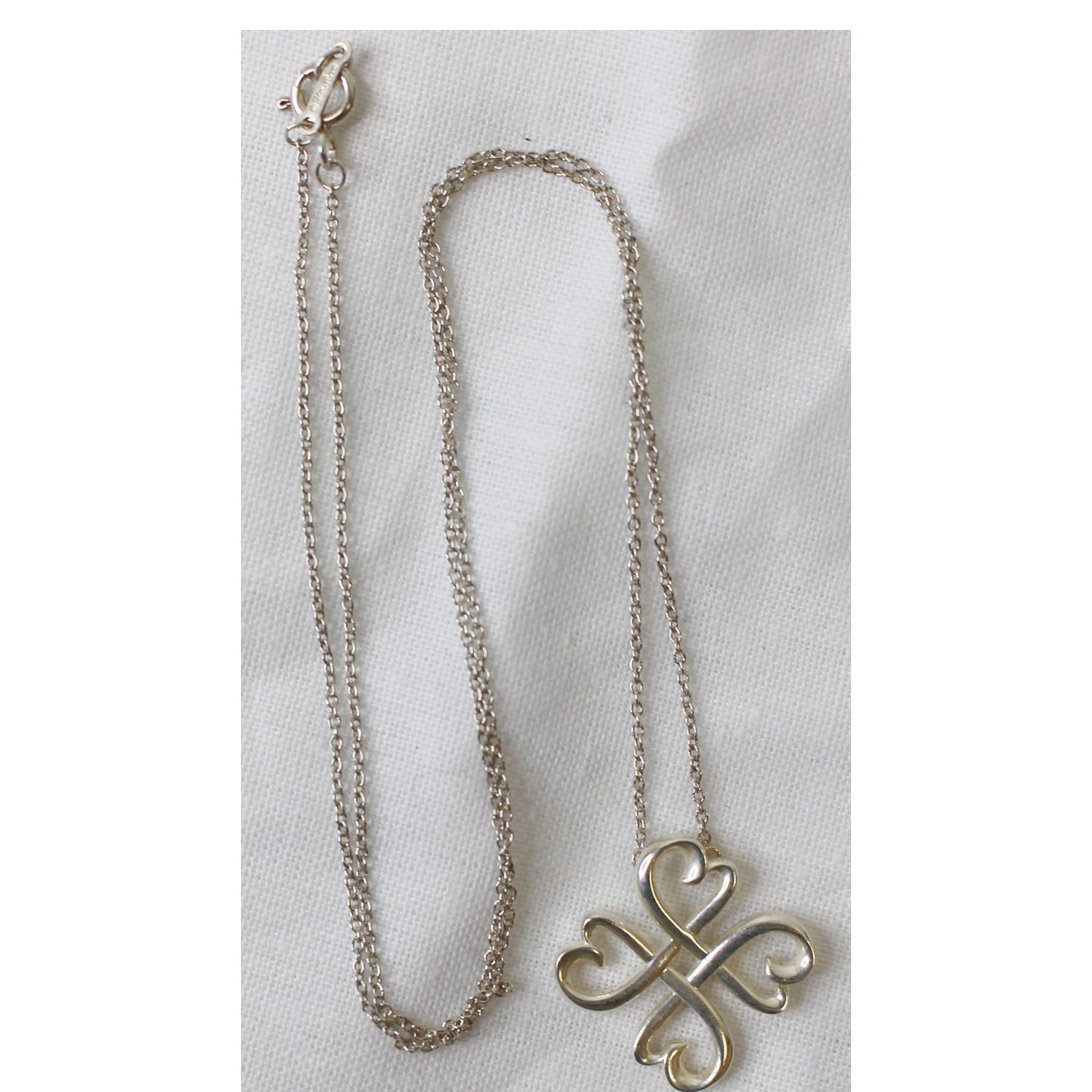 Tiffany & Co. Four Leaf Clover Silver 925 / Gold 18k Charm Pendant  Necklace16.3